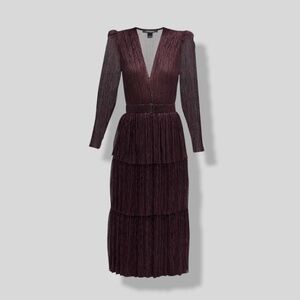 Sabina Musayev Carry Tiered Metallic Dress in Burgundy